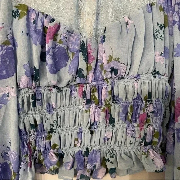 Free People Daphne Blouse Silver Blue Combo Size LG NWT - Picture 5 of 14